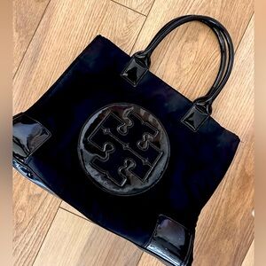 Tory Burch large black vinyl tote